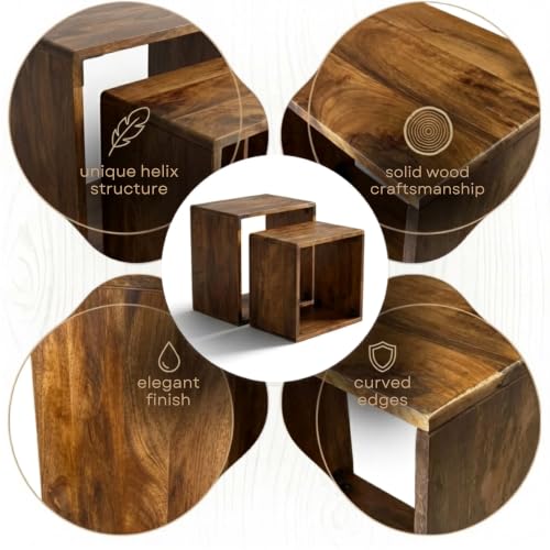 Relso Cascade Nesting Tables for Living Room with Premium Sheesham Wood Construction | Nesting End Tables with Smooth Curved Edges for Safety and Sophistication | Solid Wood Nesting Tables Set of 2 - color: Sheesham Natural