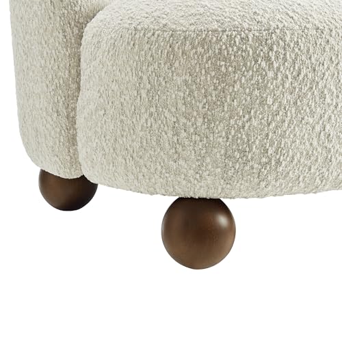 Modway Monroe Boucle Accent Chair in Pearl Walnut - Upholstered Fabric Barrel Chair - Comfy Teddy Chair - Oversized Round Armless Reading Chair for Living Room, Bedroom - color: Pearl Walnut