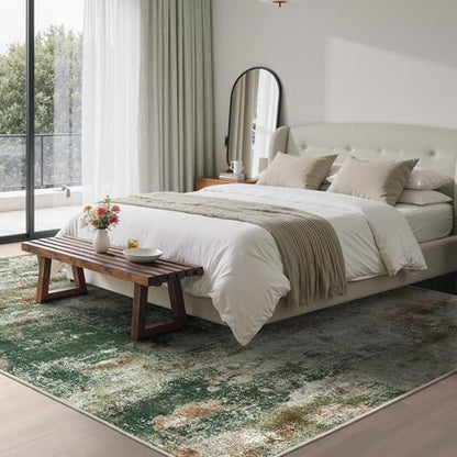 BEIMO 8x10 Area Rug for Bedroom, Green Brown Washable Abstract Non Slip Rug | Modern Abstract Rug Soft Low Pile Living Room Dining Office Classroom Carpet, Dark Green Easy Care Vacuum Friendly - color: Green/Brown, size: 8' x 10' (Rectangular)