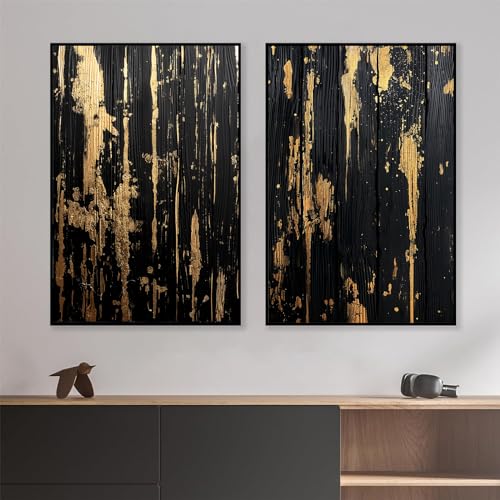 Lauximart Black Gold Abstract Canvas Wall Art Black Gold Modern Pictures Texture Wall Art Modern Abstract Paintings Gold Foil Artwork Modern Minimalist Pictures for Living Room 16x24inchx2 No Frame - color: C-No Frame, size: 16L" x 24W"