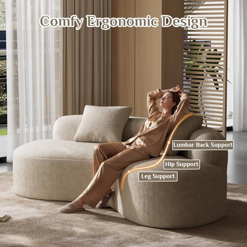 79" Curved Loveseat, Boneless Deep Seat Boucle Cloud Sofa, Brown | Curved boneless design, deep plush seating, soft boucle upholstery and 2 pillows deliver cloud-like comfort for living rooms. - color: Brrown