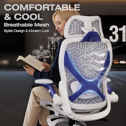 X100 Ergonomic Mesh Office Chair with Footrest, Big and Tall Home Desk Chair with 5D Flip-Up Arms, Adjustable 3D Lumbar Support, Gaming & Executive Computer Chair (Cybernetic Pulse) - color: Cybernetic Pulse