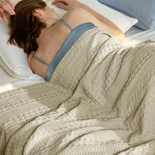BEDELITE Linen Cooling Waffle Summer Blanket King Size for Bed, 108x90 Inch | 45% Cotton and 55% Rayon Derived from Bamboo Lightweight Breathable Blanket for Hot Sleepers, Luxury Soft Blanket for Couch - color: Linen, size: King (108" x 90")