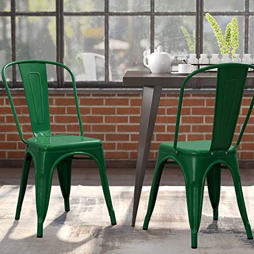 Devoko Metal Indoor-Outdoor Chairs - Distressed Style Kitchen Dining Set of 4 Stackable Side Chairs with Back (Green) - color: Green