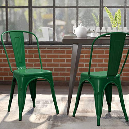 Devoko Metal Indoor-Outdoor Chairs - Distressed Style Kitchen Dining Set of 4 Stackable Side Chairs with Back (Green) - color: Green
