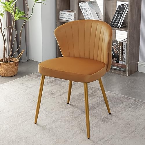 GDFStudio 31" Modern Velvet Accent Chair, Comfy Lounge Chair, Upholstered Side Chair with Channel Tufted Back, Gold Metal Legs, Armless Reading Chair for Living Room Bedroom Small Spaces, Brick Yellow - color: Brick Yellow + Polyester