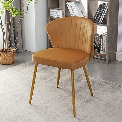 GDFStudio 31" Modern Velvet Accent Chair, Comfy Lounge Chair, Upholstered Side Chair with Channel Tufted Back, Gold Metal Legs, Armless Reading Chair for Living Room Bedroom Small Spaces, Brick Yellow - color: Brick Yellow + Polyester