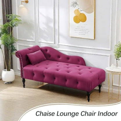 60" Modern Velvet Chaise Lounge Indoor,Upholstered Lounge Chair with Left Armrest and Lumbar Pillow, Button Tufted Lounge Sofa for Living Room Bedroom Office,Mini Chaise Longue Sofa (Claret) - color: Claret
