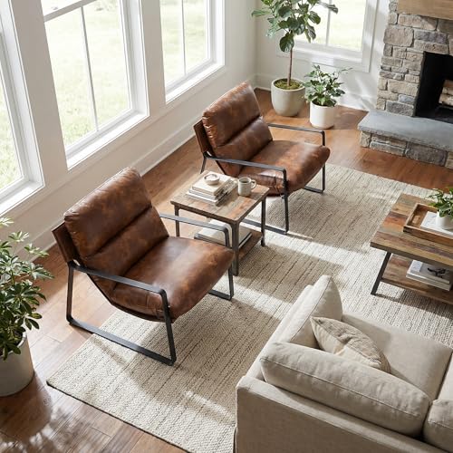 LukeAlon Modern PU Leather Accent Armchair, Black | Pu Leather Upholstered Living Room Chair With Metal Base & Thickened Cushion, Comfy Single Lounge Sofa for Bedroom, Office - color: Brown