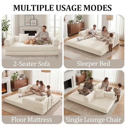 79" Boneless Couch,4-in-1 Futon Sofa Bed Modular Loveseat Sleeper Folding Compressed Couch with Pillows,No Assembly Required Convertible Sofa Bed for Living Room Bedroom Guest Room,Beige - color: Beige, size: 79” Sofa