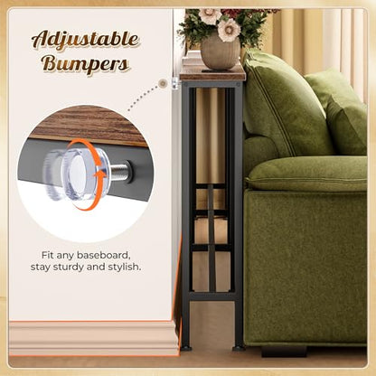Huuger 141.7 Inch Sofa Table with Power Outlets, Skinny Behind Couch Table | 5.9 Inch Narrow Entryway Table, Extra-Long Console Table, Behind the Couch Table with Outlet for Living Room, Rustic Brown - color: Rustic Brown, size: 5.9"D × 141.7"W × 29.7"H
