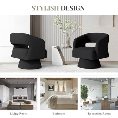 Luxanimarion Swivel Barrel Accent Chair,Oversized Teddy Upholstered Round Swivel Chair,Modern Luxury 360 Degree Living Room Vanity Chair for Bedroom Office,Black,1PCS - color: Black-teddy Fabric, size: Set of 1