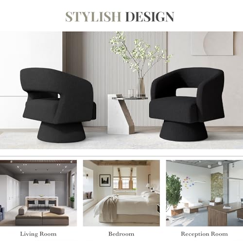 Luxanimarion Swivel Barrel Accent Chair,Oversized Teddy Upholstered Round Swivel Chair,Modern Luxury 360 Degree Living Room Vanity Chair for Bedroom Office,Black,2PCS - color: Black-teddy Fabric, size: Set of 2
