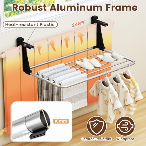 Tangkula Portable Clothes Drying Rack for Indoor & Outdoor Use(Small) | 1.2”-5.1” Adjustable Hook Length for Window sills Radiators Handrails & Guardrails | 2” Hanging Space | Robust Aluminum Frame - size: Small