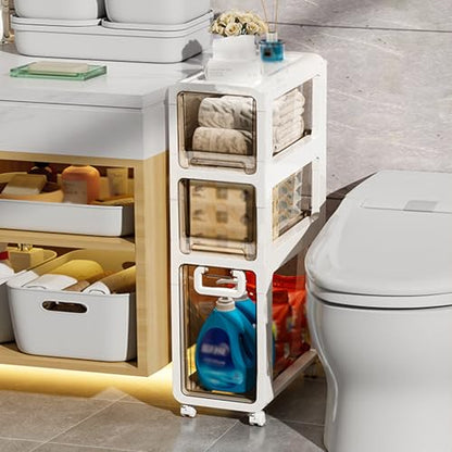 3-Tier Slim Bathroom Storage Cabinet,Narrow Floor Cabinets with Drawers and Wheels,Rolling Narrow Organizer for Small Spaces,Kitchen,Laundry,9”W - size: 3-Tier-9”W