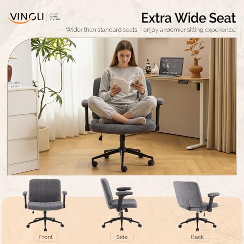 VINGLI Criss Cross Chair with Adjustable Flip-Up Arms,Cross Legged Chair with Wheels,Extra Wide Office Chair,Desk Chair for Home Office,Vanity,Bedroom, Apartment,Starry Chenille,Dark Grey - color: Dark Grey