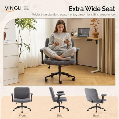 VINGLI Criss Cross Chair with Adjustable Flip-Up Arms,Cross Legged Chair with Wheels,Extra Wide Office Chair,Desk Chair for Home Office,Vanity,Bedroom, Apartment,Starry Chenille,Dark Grey - color: Dark Grey