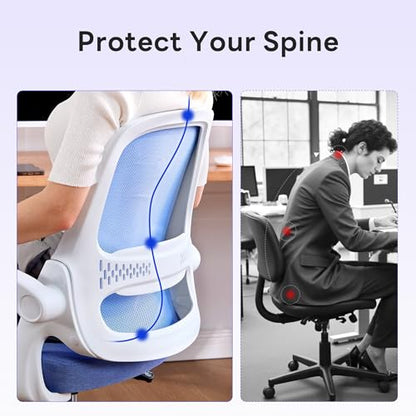 amseatec Ergonomic Mesh Desk Chair with Flip-Up Arms, Supports 300 lbs | Aerospace-grade frame, Mesh & 3" foam seat. 90-110° rocking, height adjustable, 360° swivel. - color: Blue