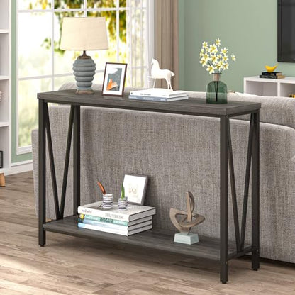 Console Table for Entryway, Modern Sofa Table Behind Couch, Narrow Entry Table for Hallway, Living Room (Industrial, Dark Gray) - color: Dark Gray
