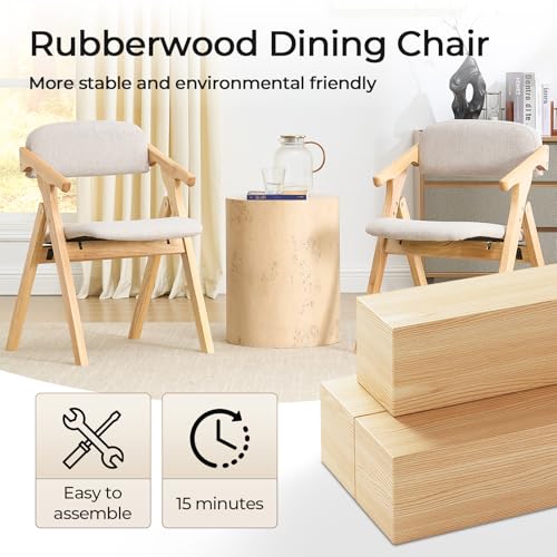 Folding Chairs with Padded Seats,Wooden Stackable Dining Chair,Easy to Store Foldable Dining Chairs for Kitchen, Living Room, Wedding Party Picnic (Beige) - color: Beige