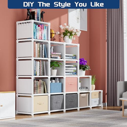 Mavivegue Book Shelf, 18 Cube Storage Organizer, DIY Bookcase, Metal Cube Bookshelf, Tall Book case for Bedroom, Living Room, Office, Closet Storage Organizer, Black Cubicle Storage Rack-White | Modular book shelf and closet organizer boasts extra-large c