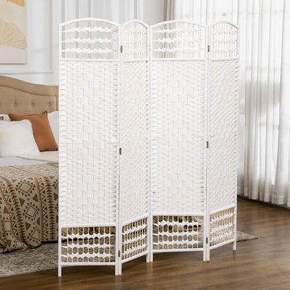 HOMCOM 4 Panel Room Divider, Folding Privacy Screen, 5.6', White | Room Separator, Wave Fiber Freestanding Partition Wall Divider - color: White, size: 4 Panel