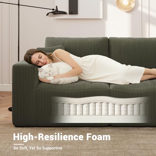 Modern Single Boneless Sofa Couches for Living Room - 39" Cloud Couch - Easy Assembly, Cozy Corduroy Convertible Full Sponge Compression Sofas for House, Apartment(Green)