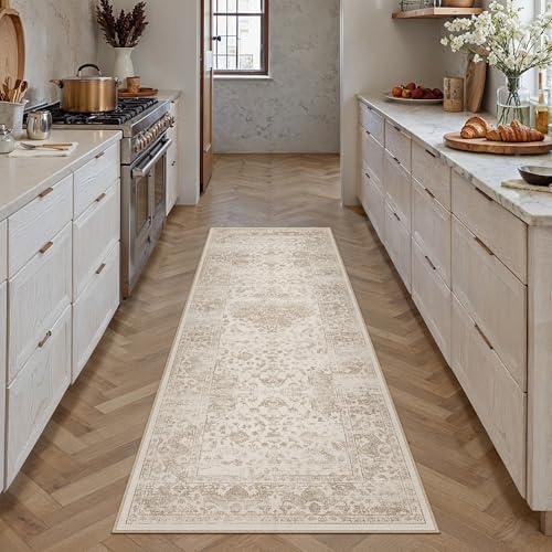 Light Brown 2x6 Runner Rugs Washable for Hallway | Living Room Rug,Vintage Rug,Bedroom,Dining Room,Office,Farmhouse,Non-Shedding,Non Slip,Low Pile,Soft - color: Light Brown, size: 2' x 6' (Runner)