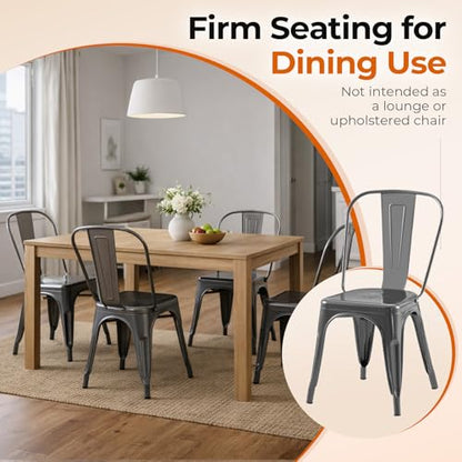 Metal Kitchen Chairs Set of 4 Deepspace Grey Color | Industrial Stackable Metal Chairs,for Kitchen Dining Rooms Cafes Restaurant Outdoor - color: Deepspace Grey