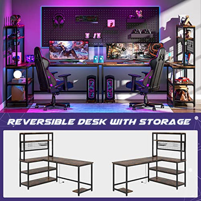 Tribesigns 55" Computer Desk Large Office Desk Study Table (Brown) | L-Shaped Writing Desk Workstation with Hutch, Wireless Charging, Open Storage Shelves, and Movable CPU Stand for Home Office - color: Brown