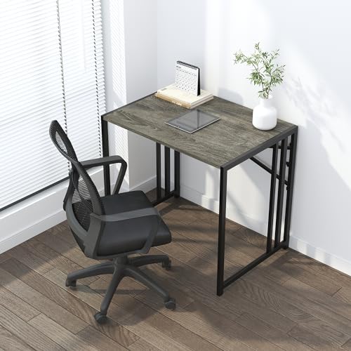 Lutown-Teen 32 inch Small Folding Desk, Black Oak | Writing Gaming Computer Camping Desk for Small Spaces, No Assembly Required Home Office Desk - color: Black Oak, size: 32 Inch