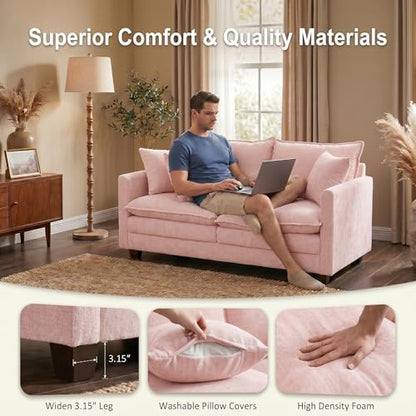 50" Love Seat, Small Cloud Sofa Couch with 2-Layer Cushion & 27" Deep Seat, 2 Pillows for Small Spaces, Bedroom, Apartment, Office, Living Room, in a Box, Pink - color: Pink, size: Loveseat