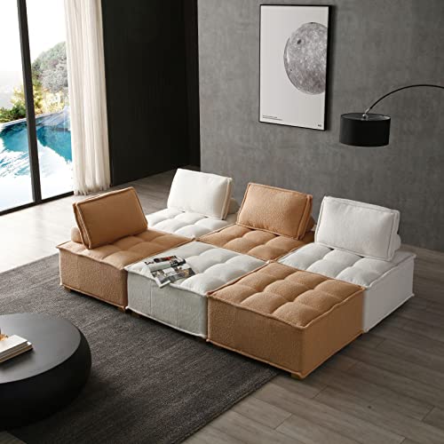 KEVINSPACE 31.5" Modular Sectional Sofa Couch, Armless Floor Chair with Gold Wood Legs and Pillow, Teddy Fabric Convertible Sofa, Variable Sectional Sofa for Living Room, Free Combination, Khaki - color: 1pcs Khaki