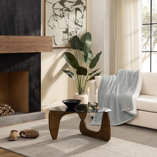 UGG Bliss Fluffy Fleece Throw Blanket for Bed, 50''x70'', Seal Grey | Super Soft, Reversible Plush UGGFluff, Giftable Blanket, Medium Weight, Warm & Cozy, Year-round Use, Washable - color: Light Grey