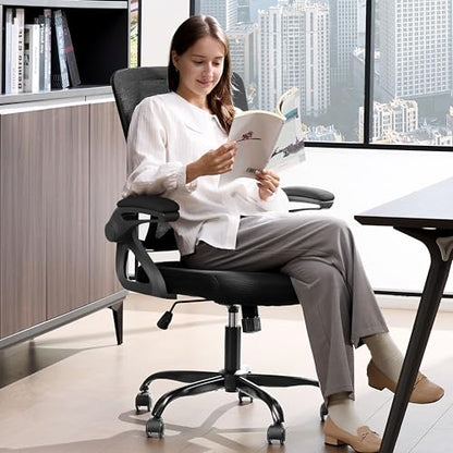 Ergonomic Office Chair,Mesh Office Chair with Lumbar Support,Mid Back Desk Chair with Flip-up Arms,400 lbs Comfy Computer Chair for Home Office (Jet Black) - color: Jet Black