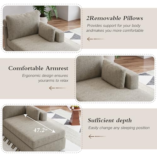 Chifee & Vingol Chaise Lounge with Right Armrest 31.89" Upholstered Modern Lounge Couch Sleeper Sofa with Cushions & Pillows for Living Room Bedroom Reading Nook,Taupe-1 - color: Taupe-1, size: Single Chaise-Right Armrest