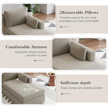 Chifee & Vingol Chaise Lounge with Right Armrest 31.89" Upholstered Modern Lounge Couch Sleeper Sofa with Cushions & Pillows for Living Room Bedroom Reading Nook,Taupe-1 - color: Taupe-1, size: Single Chaise-Right Armrest