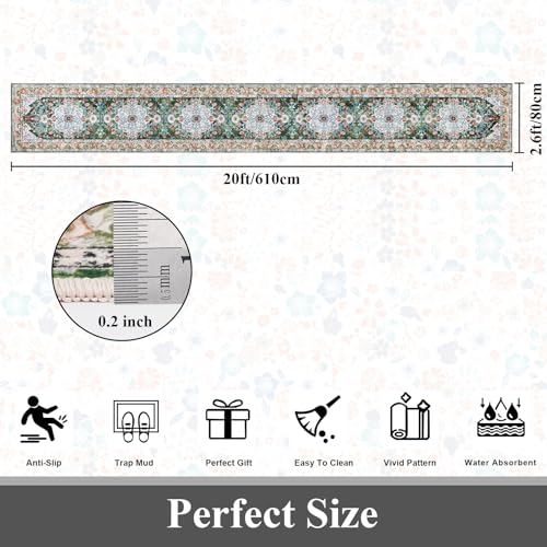 U'Artlines 2.6' x 20' Extra Long Boho Hallway Runner Rug, Green | Non Slip Washable Vintage Farmhouse Accent Area Rug Carpet for Kitchen Entryway Laundry and Living Room - color: Green, size: 2.6' x 20' (Runner)