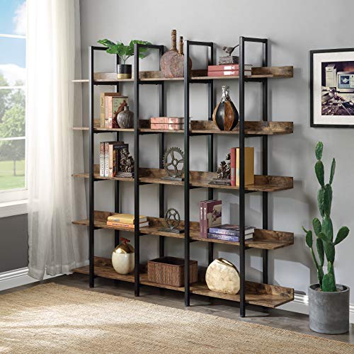 Harper & Bright Designs 5 Tier Bookcase Home Office Open Bookshelf, Vintage Industrial Style Shelf with Metal Frame, MDF Board - color: Brown