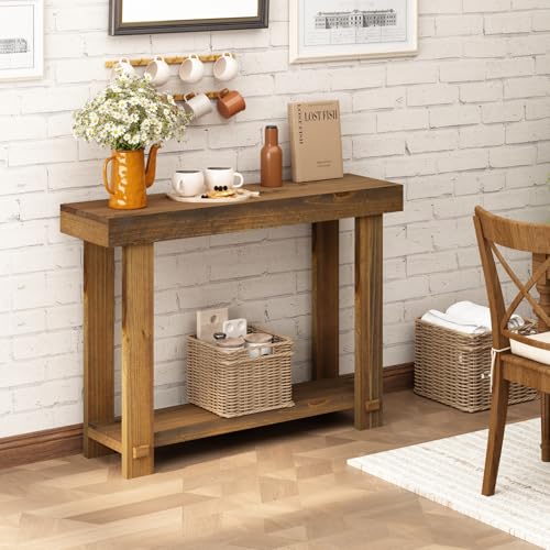 42.5" Solid Wood Console Table for Entryway, Narrow Sofa Table | Farmhouse, with Storage Shelf, Thickened Tabletop and Legs, Skinny Behind Couch Sofa Tablefor Living Room, Hallway, Foyer - size: 42.5"