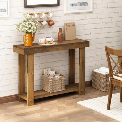 42.5" Solid Wood Console Table for Entryway, Narrow Sofa Table | Farmhouse, with Storage Shelf, Thickened Tabletop and Legs, Skinny Behind Couch Sofa Tablefor Living Room, Hallway, Foyer - size: 42.5"
