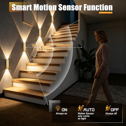 2 Pack Motion Sensor Wall Light, Rechargeable Wall Sconces | Wall Sconces Battery Operated with 3 Colors & Dimmable, Magnetic Wireless Wall Sconces for Stair Bedroom Hallway (Gold) - color: Glod