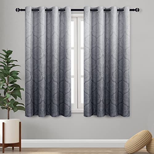 DWCN Grey Blackout Curtains - Ombre Damask Thermal Insulated Light Blocking Grommet Curtains for Bedroom and Living Room, Set of 2 Gradient Medallion Curtain Panels, 52 x 54 Inch Length - color: Grey, size: 52"W x 54"L (Pack of 2)