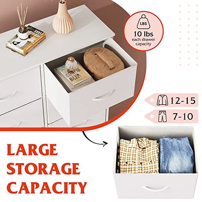 WLIVE Dresser for Bedroom with 6 Drawers, White | Closet Dresser, Metal Frame, Wooden Top, Fabric Dresser for Closet, Living Room, Hallway - color: White