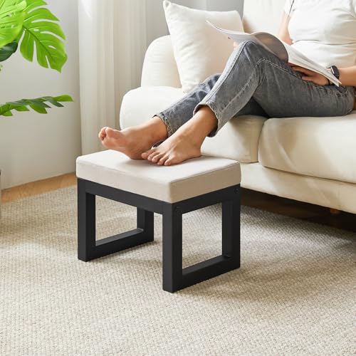 IBUYKE 16 Inch Small Foot Stool Ottoman, Rectangle Linen Foot Rest with Padded Seat and Metal Legs, Modern Ottoman Foot Rest for Living Room Bedroom Entryway Couch, Grey WBD001G - color: Grey