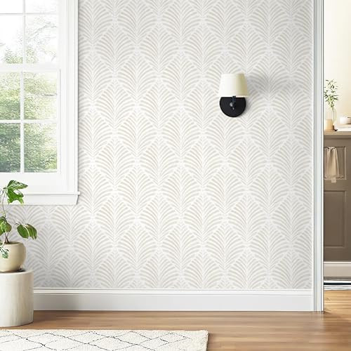 Safiyya Peel and Stick Wallpaper Boho Contact Paper Beige Neutral Modern Geometric Wall Paper Self Adhesive Waterproof Removable Wallpaper for Bedroom Bathroom Laundry Room Vinyl 17.3"x78.7" - color: Beige and White, size: 17.3" x 78.7"