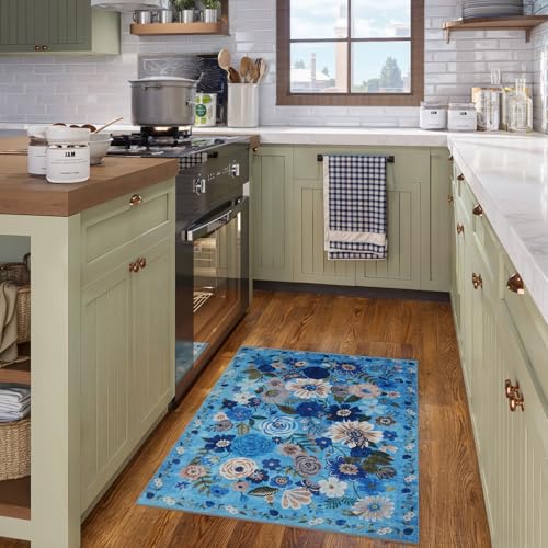 Washable 2x3 Entry Rug, Small Rugs for Kitchen Bathroom Door Mat | Ultra-Thin Soft,Non-Slip Indoor Door Mat Carpet Stain Resistant Boho Small Low-Pile Rug for Bathroom Bedroom Kitchen - color: Blue, size: 2' x 3' (Rectangular)