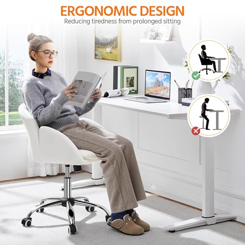 Yaheetech White Petal Faux Leather Makeup Vanity Desk Chair, Swivel Wheels | Easy-clean faux leather cushioned seat fits makeup vanity, nail salon or office desks; adjustable height, swivel, fast setup. - color: White