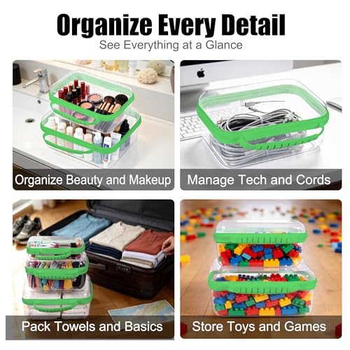 3 Pack Hard Shell Zipper Cases Clear Deep Bottom PET Plastic Waterproof | Storage Pouches Travel Organizer Bags for Makeup Toys Art Supplies Home Organization - color: green