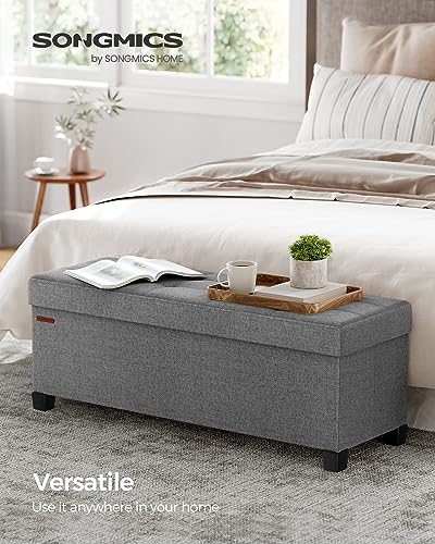 SONGMICS Storage Ottoman Bench, Foldable Foot Rest with Legs | End of Bed Bench, Storage Chest, 43.3 x 15 x 15.8 Inches, Load up to 661.4 lb, Dove Gray, MELISA Collection ULSF018G02 - color: Dove Gray, style: without Flipping Lid